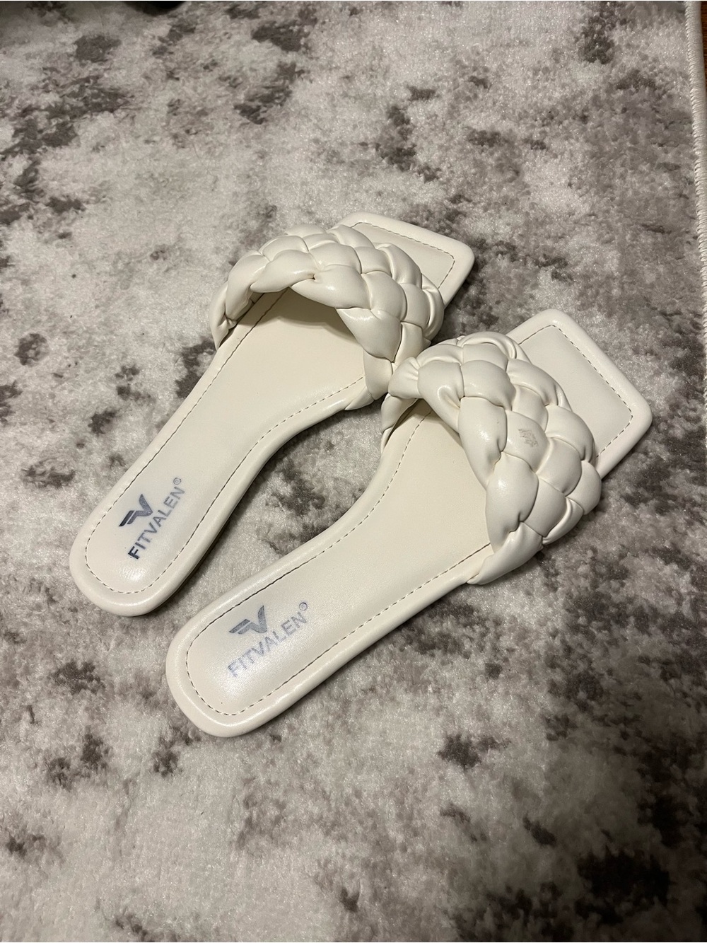 Fitvalen White Braided Slide Sandals for Women